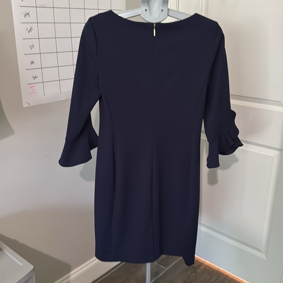 Karl Lagerfeld Paris Women's Navy Blue Tulip Sleeve Crepe Dress - Picture 5 of 8